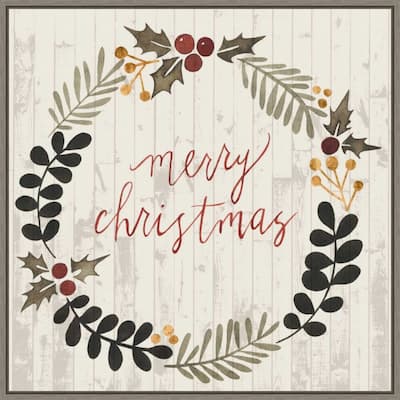 Rustic Christmas Wreath III by Grace Popp Framed Canvas Wall Art