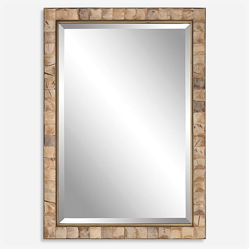 Coconut Shell Framed Wall Mirror - 39.5" - Brown and Gold
