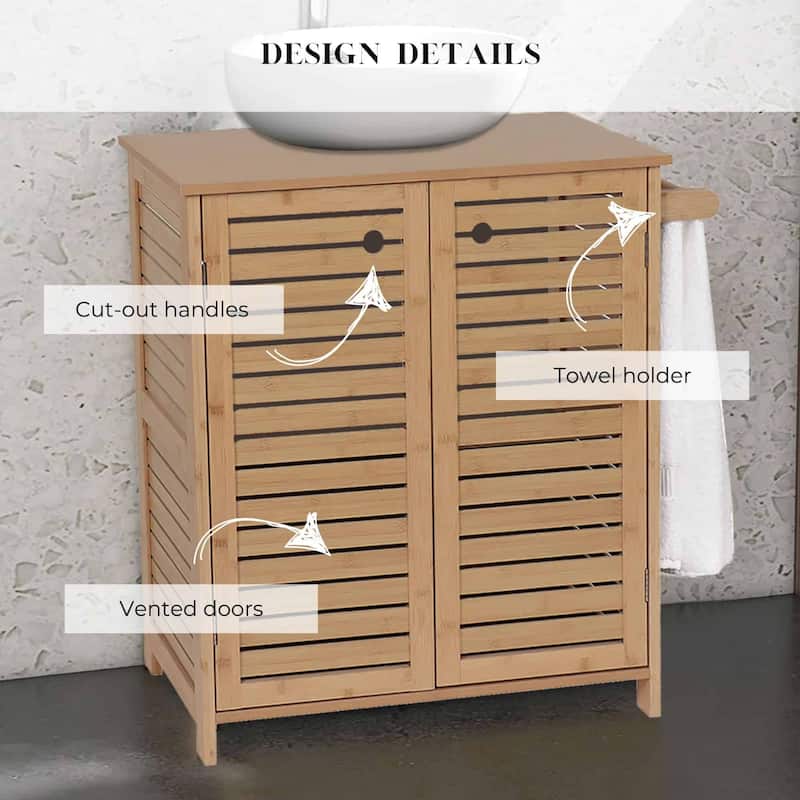 Natural Under Sink Cabinet with U-Shaped Cut-Out, Double Vented Doors, Towel Holder - Trinidad Collection