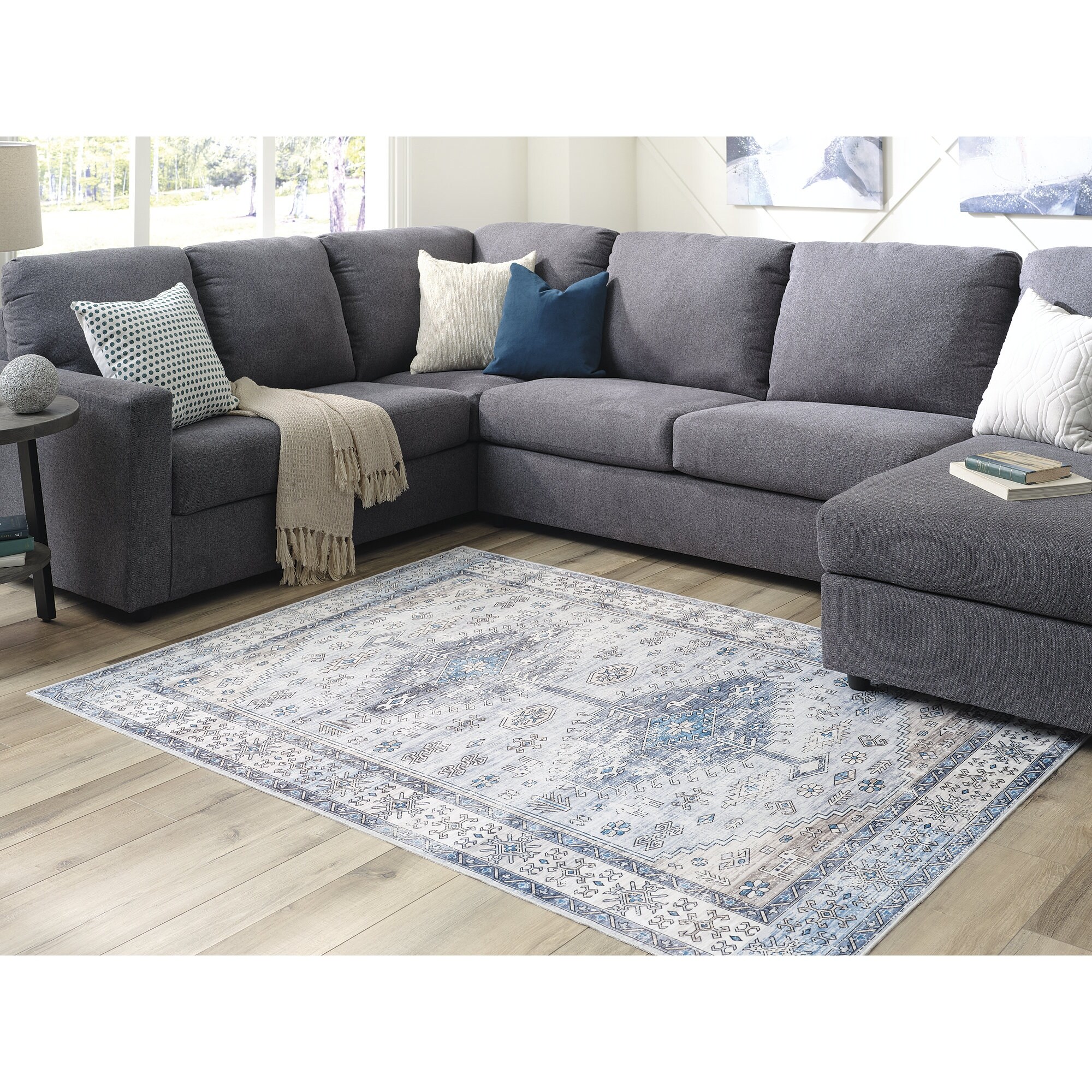 Signature Design by Ashley Hebruns Blue/White Machine Washable Rug