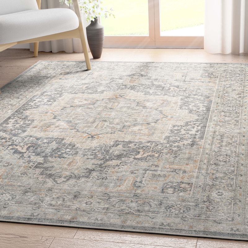 Well Woven Apollo Tirana Medallion Flat-Weave Area Rug - 5' 3" x 7' 3" - Light Grey - Rectangle