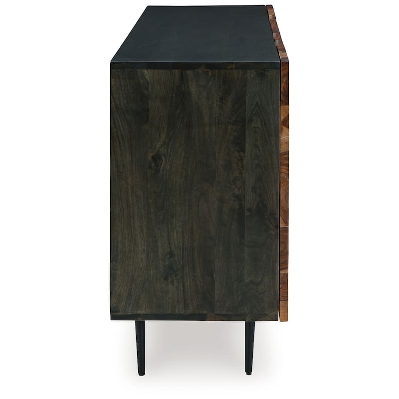 Sideboard Cabinet Console, 3 Grooved Brown Sheesham Wood 64 Inch