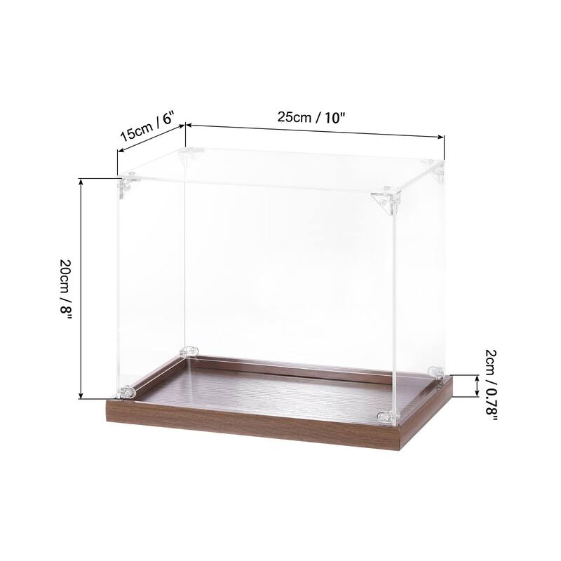 Acrylic Display Case, Display Box Assemble Dustproof Storage Organizer - Clear, Walnut color - 10"x6"x8"