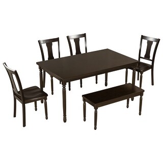 6-Piece Dining Room Set with Rectangular Table & 4 Chairs & Bench - Bed ...