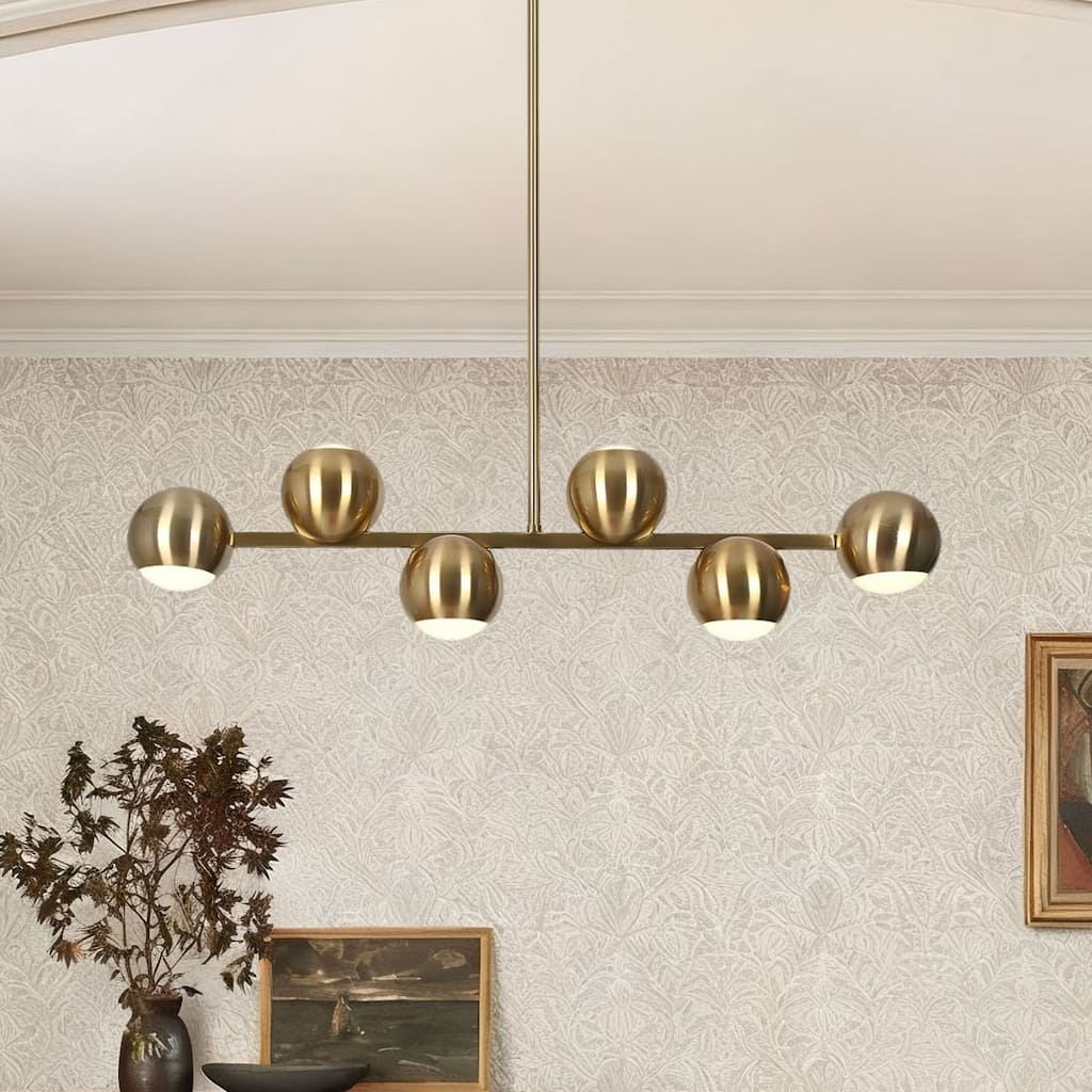 Modern 6-Light Gold LED Chandelier Metal Linear Island Lights for Dining Room