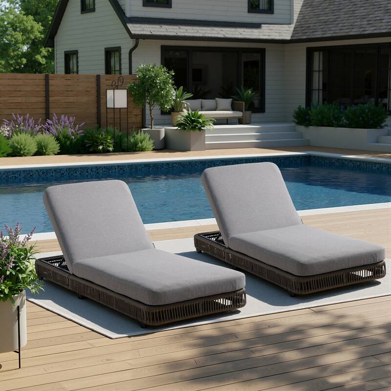 2-Piece Outdoor Chaise Lounge Chair with Adjustable Backrest Patio Pool Lounger