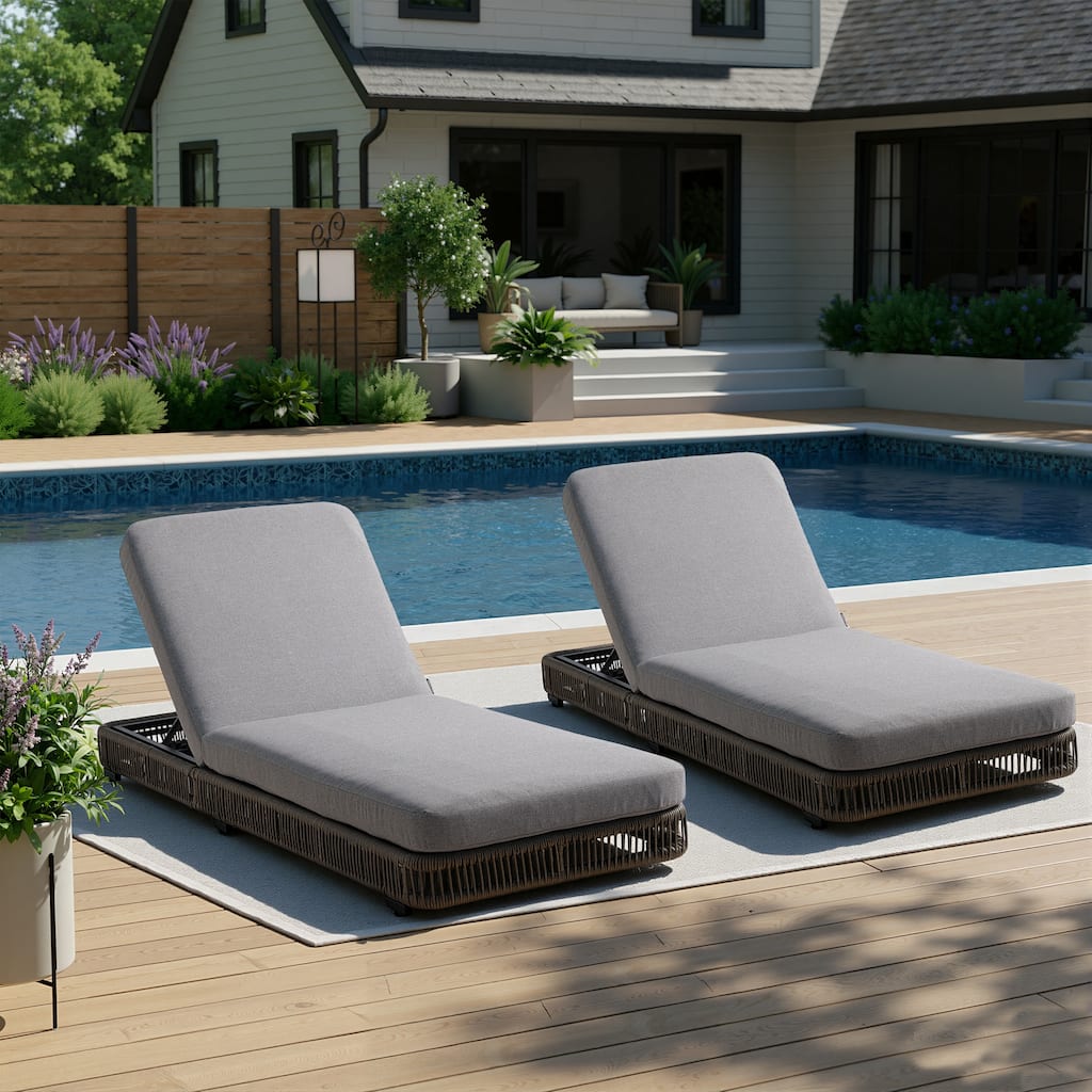 2-Piece Outdoor Chaise Lounge Chair with Adjustable Backrest Patio Pool Lounger