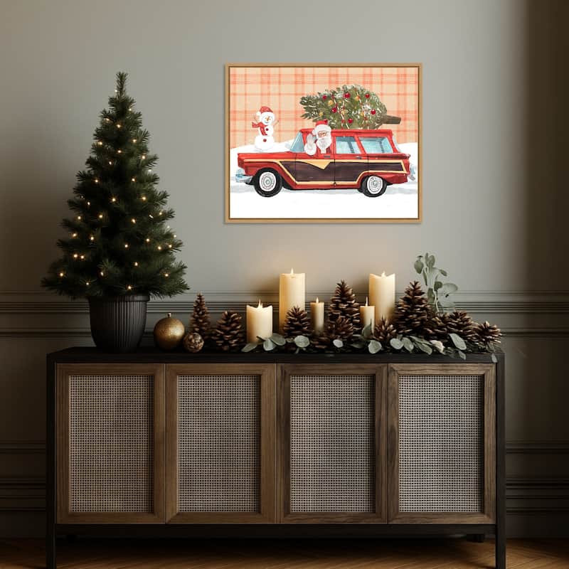 Santa on Wheels I by Annie Warren (28 x 23 in.), Framed Canvas Wall Art Print - Sylvie Natural