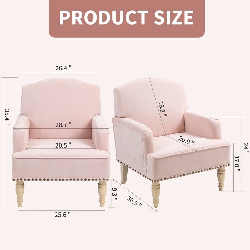 Modern Accent Chair with Retro Wooden Legs & Nailhead Trim
