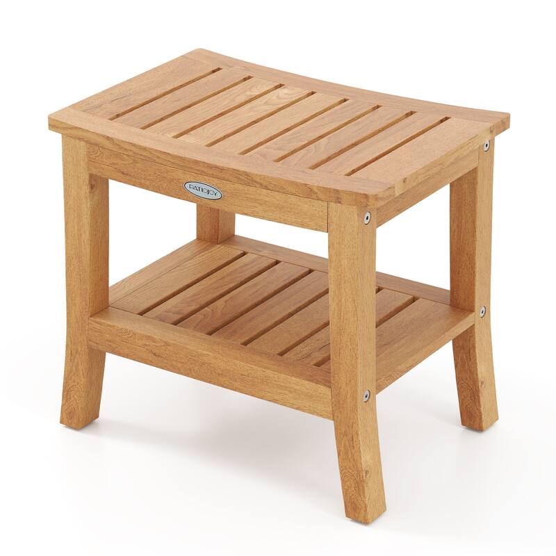 Gymax 20'' Non-slip Shower Bench w/ Storage Shelf Curved Top &