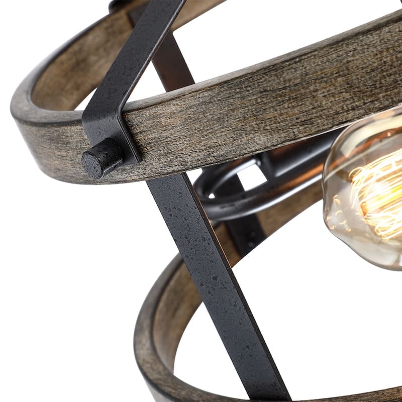 13 in. 2-Light Natural Iron and Distressed Faux Wood Industrial Farmhouse Semi-Flush Mount Ceiling Light