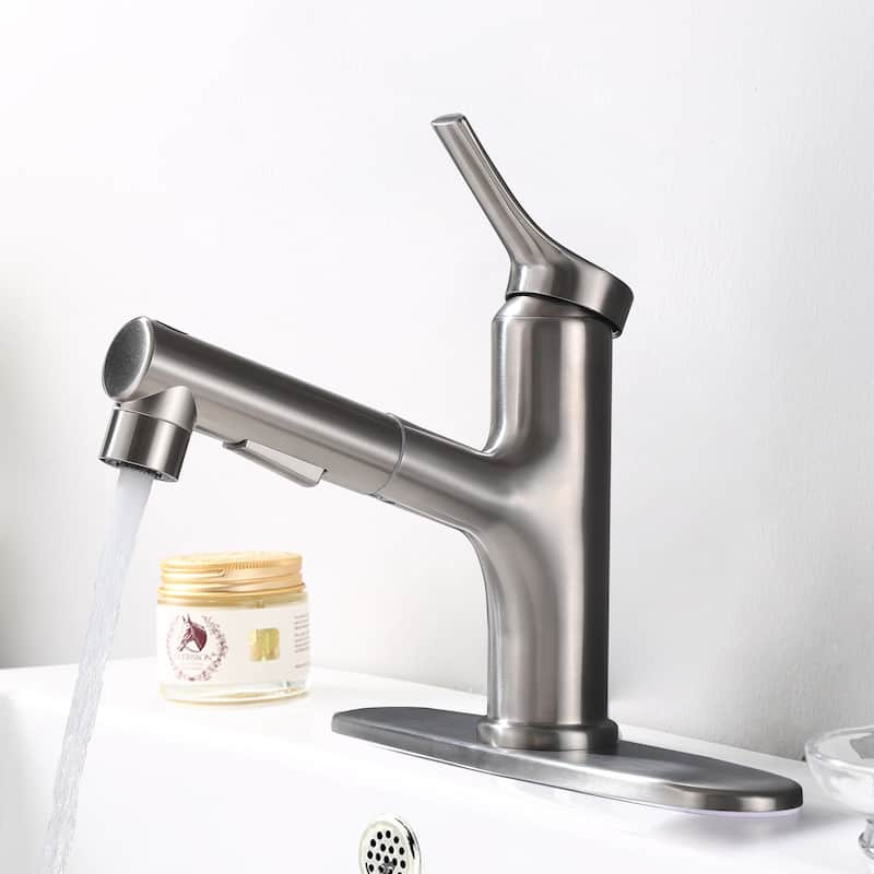 7.8" H Single-Handle Bathroom Sink Faucets with Pull Out Sprayer, Single Hole Vessel Faucet With Deck Plate
