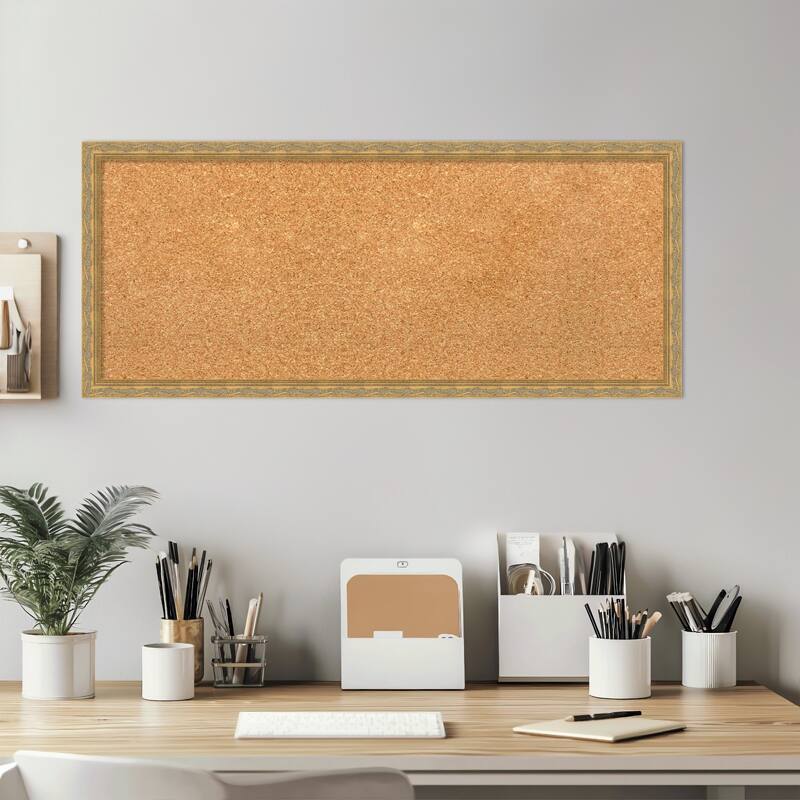 Mila Dark Gold Wood Framed Cork Board - Bulletin Board, Organization Board, Pin Board