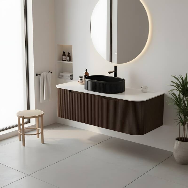 Wall Mounted Bathroom Vanity with Black Oval Ceramic Basin