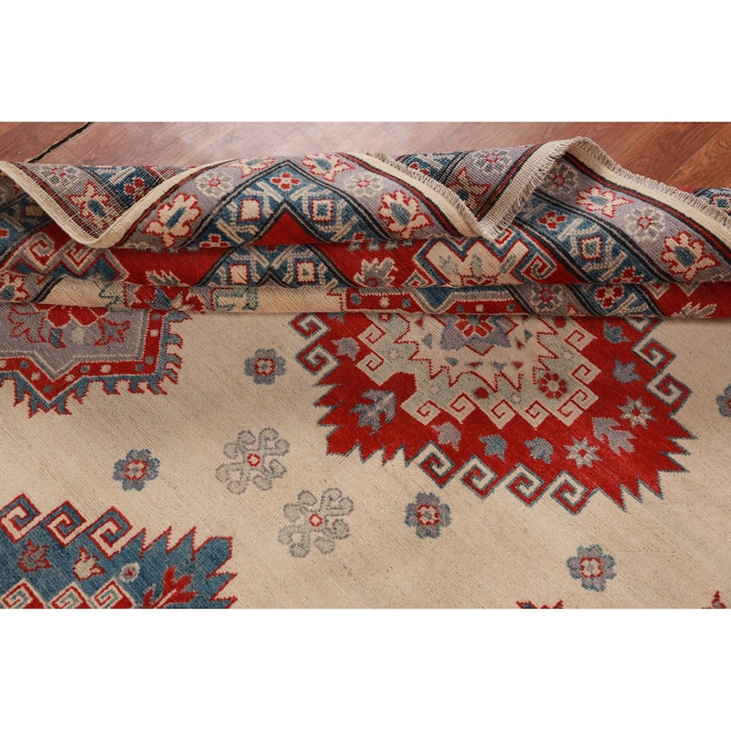 Hand Knotted Oriental 100% Wool Carpet Traditional Geometric Beige & Ivories Kazak Area Rug - 11' 1'' X 8' 4''