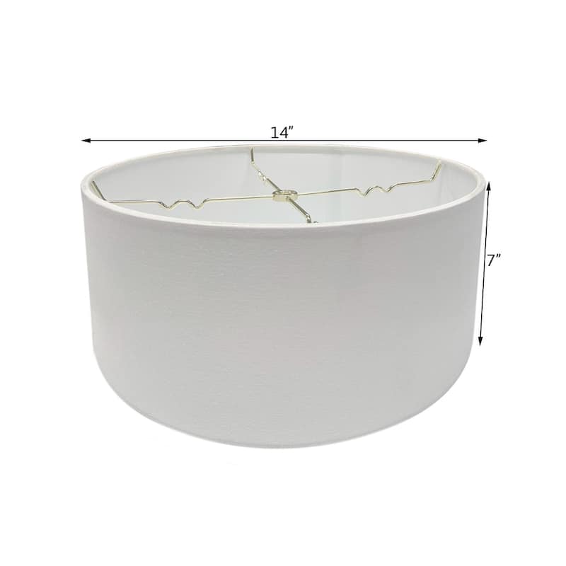 Hardback Shallow Drum Lampshade White Linen Fabric, 14x14x7 - N/A