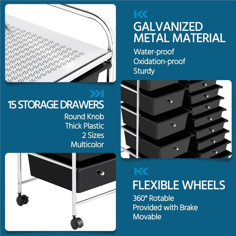 Yaheetech 15-Drawer Metal Frame Rolling Storage Cart Bin Organizer