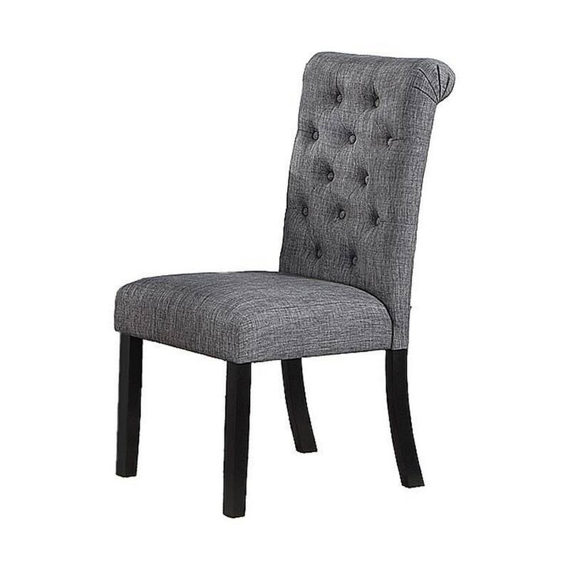 Counter Height Dining Chair With Tufted Grey Upholstery