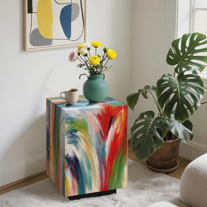 22'' Abstract Art Graffiti Glass End Table