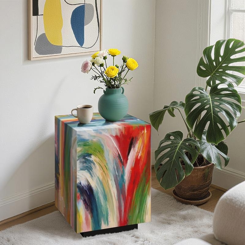 22'' Abstract Art Graffiti Glass End Table