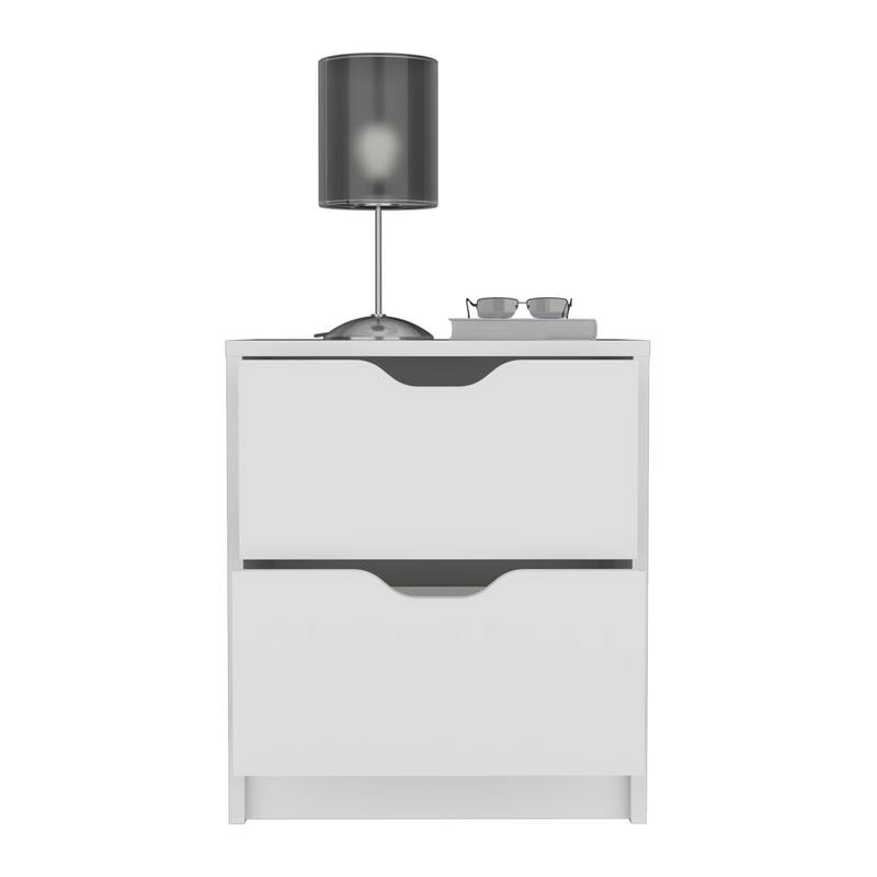 2-Drawer Nightstand with Pull-Out System, White - Compact and Durable