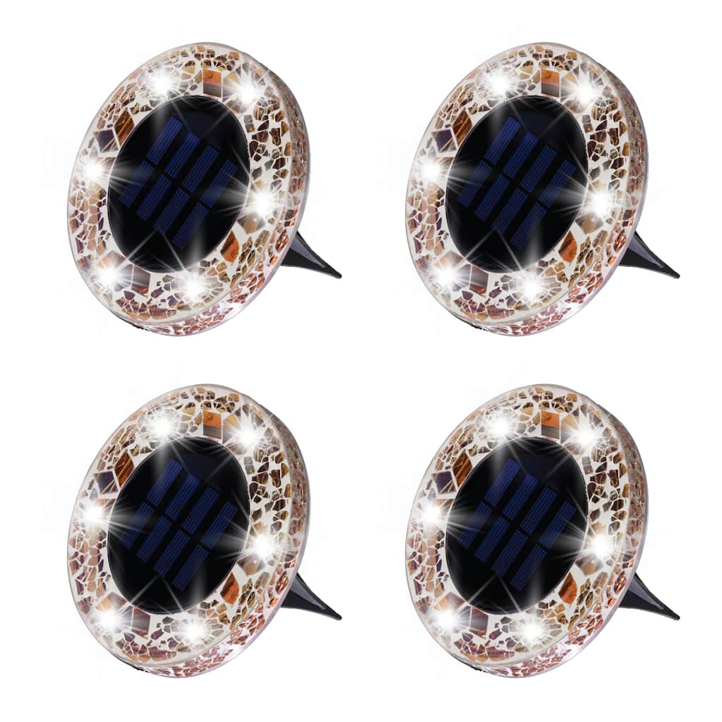 Bell + Howell 6 LED Round Tan Mosaic Solar Powered Disk Lights with Auto On/Off - 4 Pack - Brown