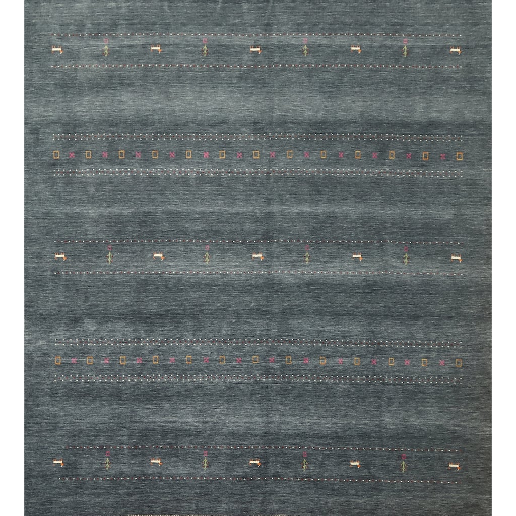 Hand Knotted Oriental 100% Wool Carpet Tribal Animal Pictorial Greys & Charcoal Gabbeh Area Rug - 9' 9'' X 9' 8''