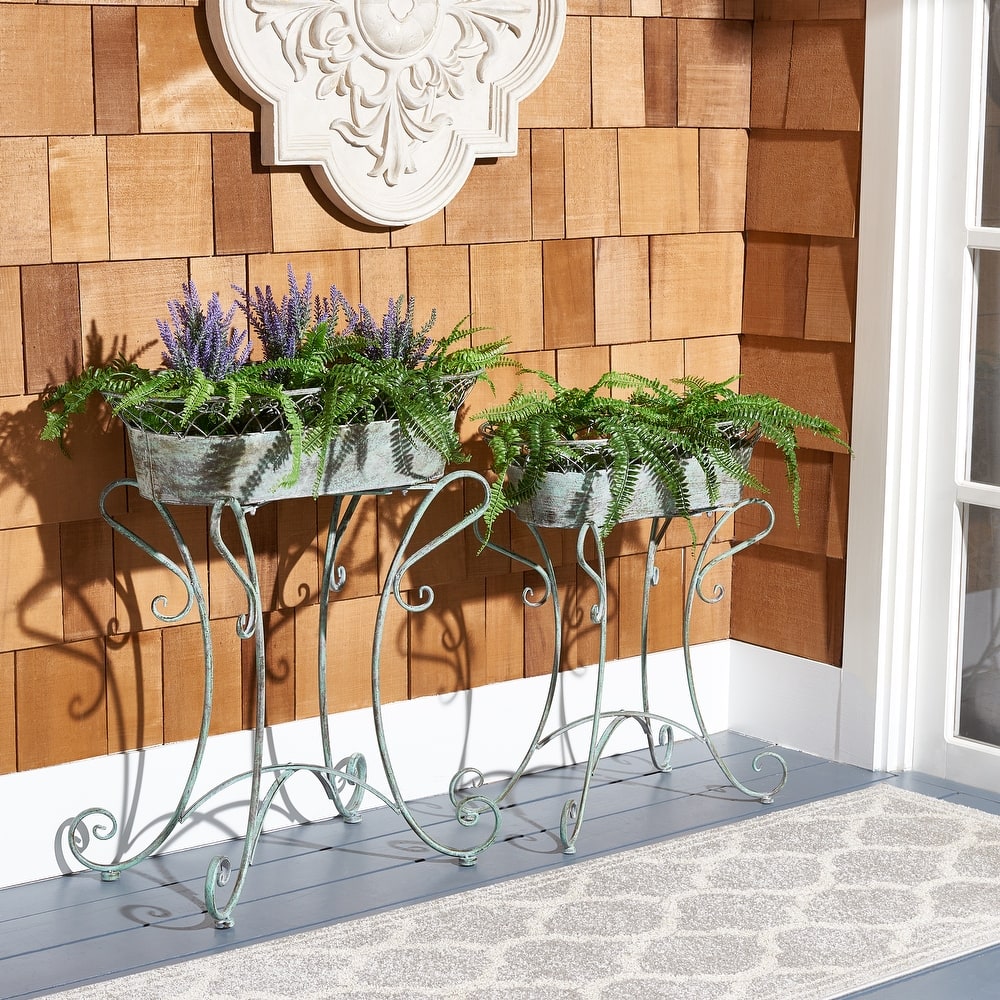 SAFAVIEH Kaya Victorian Scroll Iron Outdoor Planter Set of 2 - 28.4" W x 15.4" D x 32.7 H - 28Wx32Dx15H
