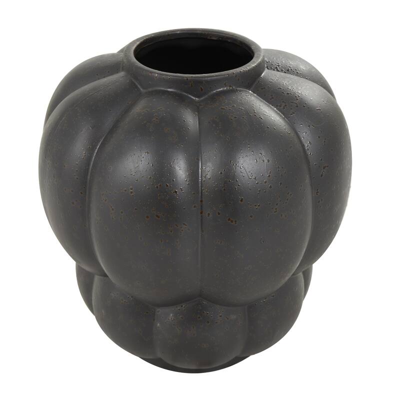 Ceramic Wide Bubble Inspired Decorative Vase with Distressed Speckled Texturing - Black - Roche River Decor
