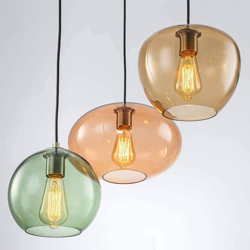 3-Light Modern Vintage Cluster White Pendant Light with Colored Glass Globe Shades - 23.62 in. W x 23.62 in. D