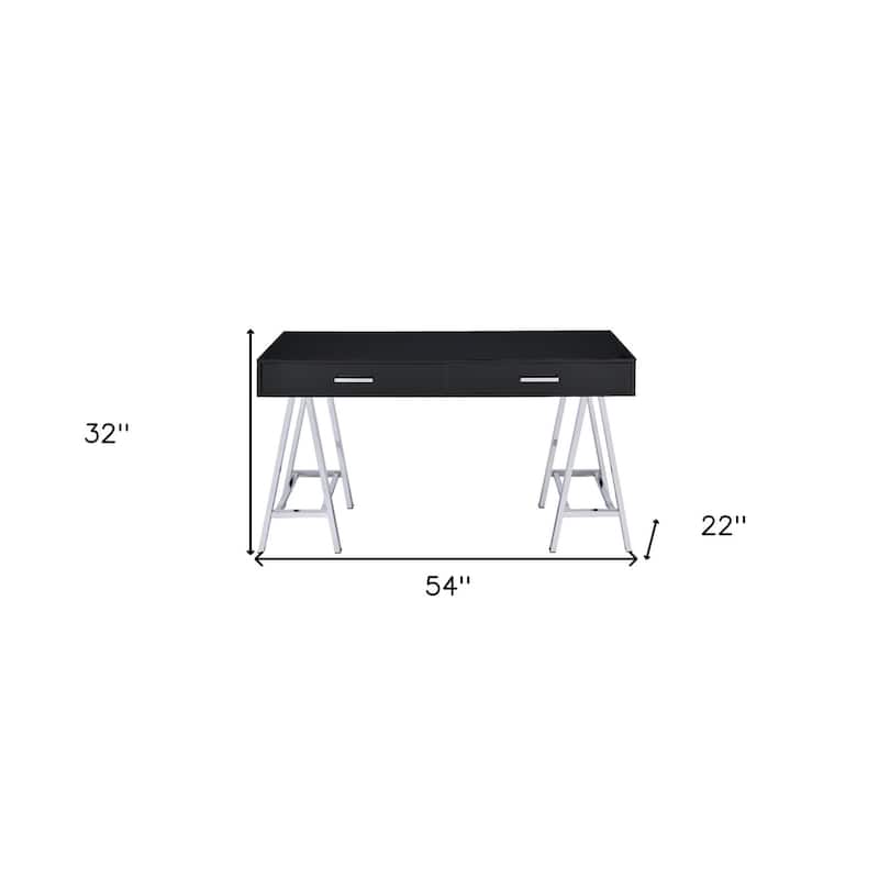 54" Black and Silver Writing Desk With Two Drawers