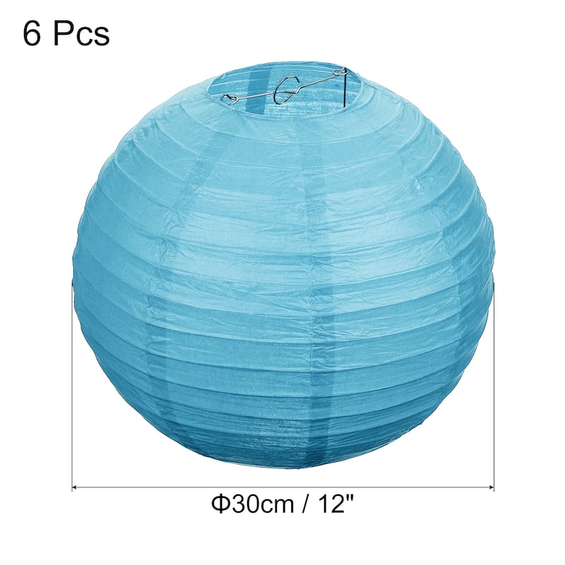6pcs 12 Inch Folding Hanging Paper Lanterns for Wedding Home Party - Light Blue