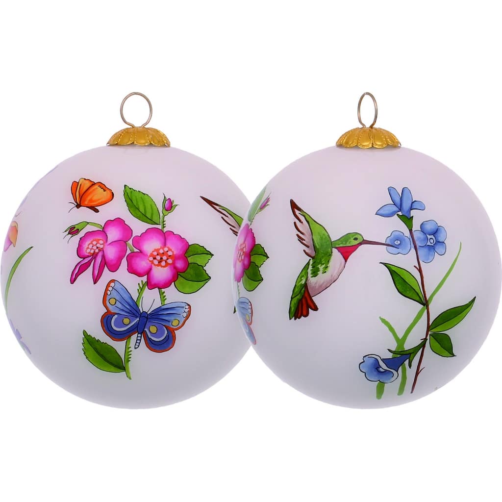 Decorative Florals Hand Painted Mouth Blown Glass Ornament - 3" x 3" x 3"