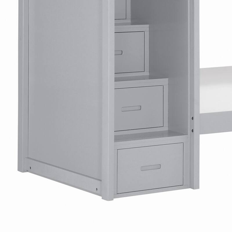 Catherine Twin over Twin Bunk Bed, Storage Step, Gray Veneer, Solid Wood
