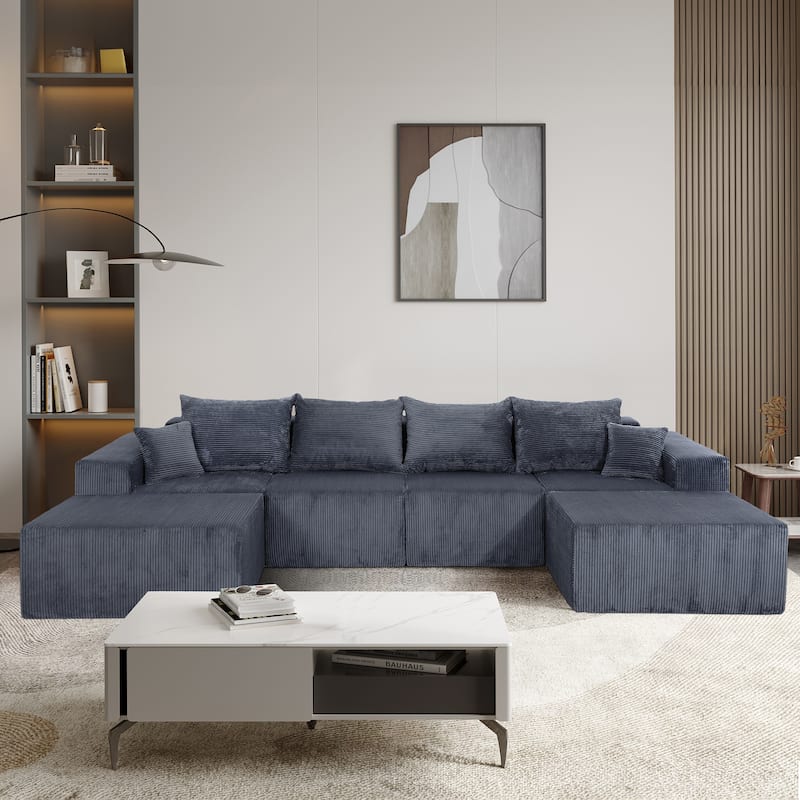 GDFStudio - 6-Piece Modular U-Shaped Sectional Sofa with Chaise Lounge - Grey