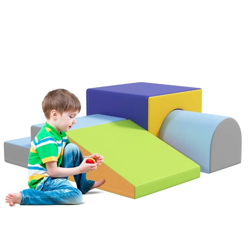 2-Piece Kids Soft Play Set for Toddlers Ages 1-3 Climbing Crawling Sliding Modular PU Foam - 59"L x 19.75"W x 15.25"H