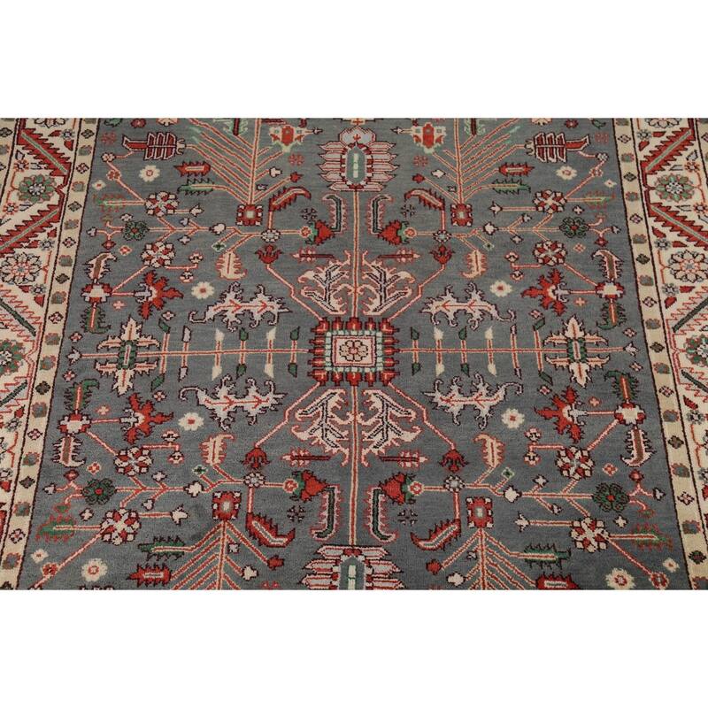 Gray Geometric Oushak Oriental Area Rug Handmade Wool Carpet - 7'9"x 9'11"