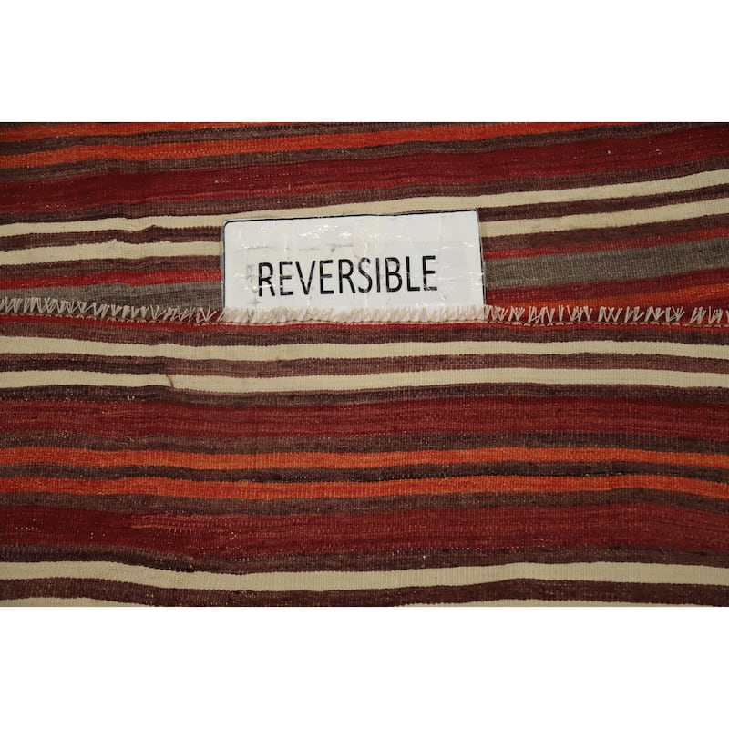 Hand Woven Oriental 100% Wool Carpet Southwestern Geometric Red Kilim Runner Rug - 9' 0'' X 4' 4''