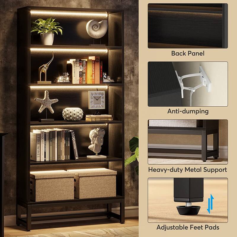 70.8" Tall Bookcase and Bookshelf 5-Tier Storage Shelves Free-Standing