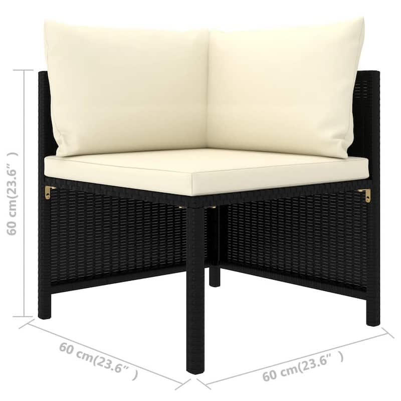 Reno 9pc Outdoor Modular Sofa Set, Ivory Fabric Cushions, Black Rattan