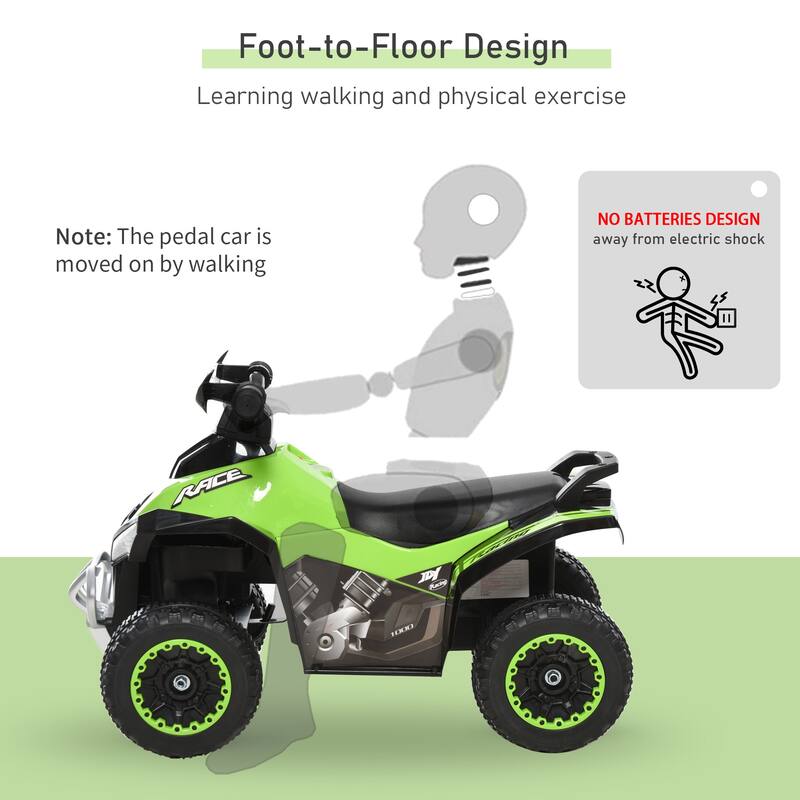 Foot-to-Floor Kids Push Ride-On Car with Music, Lights, Non-Slip Wheels, and Classic Design for Ages 1.5-3 Years - Green