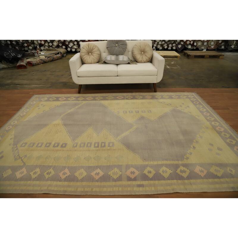 Hand Woven Oriental 100% Wool Carpet Southwestern Tribal Purples Kilim Area Rug - 9' 11'' X 6' 9''