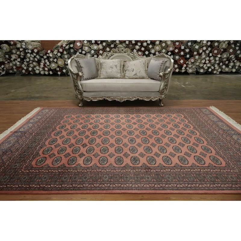 Hand Knotted Oriental 100% Wool Carpet Traditional Tribal Pink Bokhara Area Rug - 11' 2'' X 8' 4''