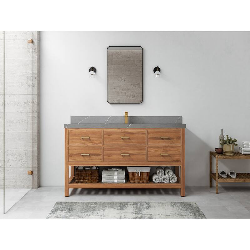 Willow Collections 60 in. W x 22 in. D Parker Solid Teak Single Sink Bathroom Vanity with Countertop