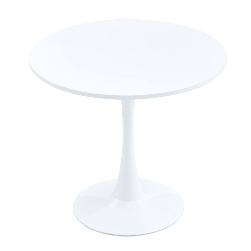 Roomfitters 5pcs Small Round Dining Table Set with Cream Style Chairs and Vertical Line Backrest Design, White