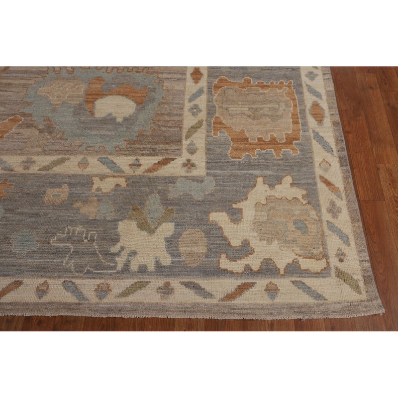 Beige Oushak Vegetable Dye Area Rug Hand-Knotted Wool Carpet - 9'1"x 12'0"