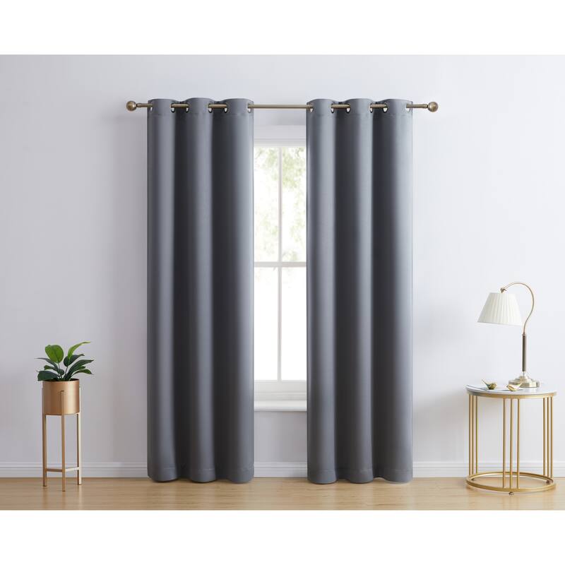 HLC.me Laurance 100% Blackout Curtains - Thermal Insulation Energy Efficient Grommet Window Curtains, Set of 2 - 42 W x 84 L per panel - Set of 2 - Steel Grey