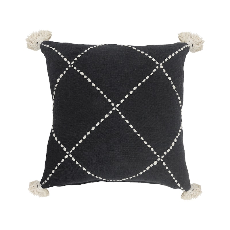 Sevita Black and White Geometric Tasseled Throw Pillow