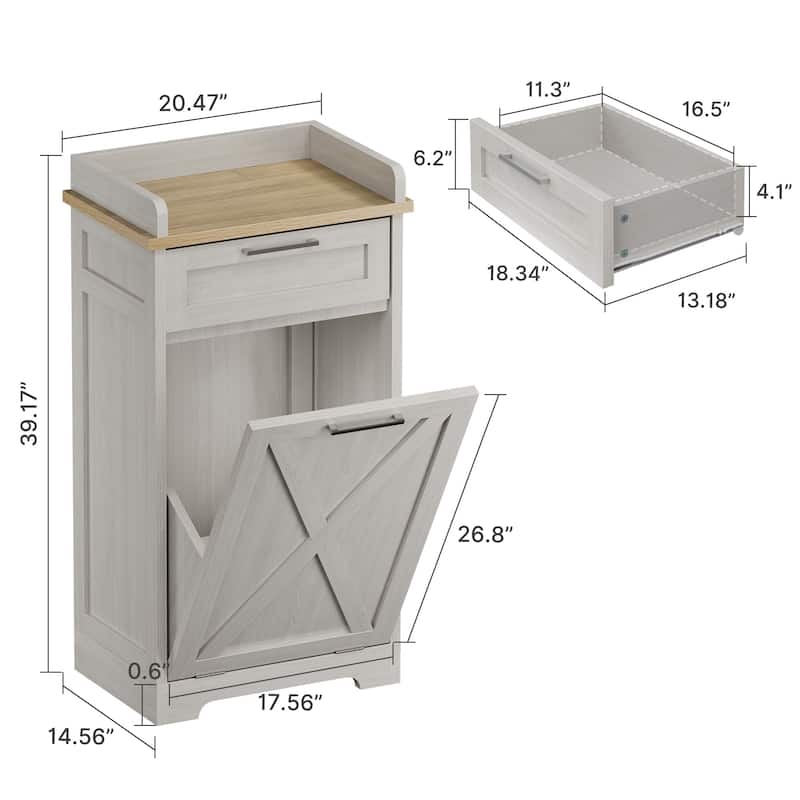 Moasis Kitchen Wooden Tilt Out Trash Can Cabinet Freestanding Trash Bin Holder
