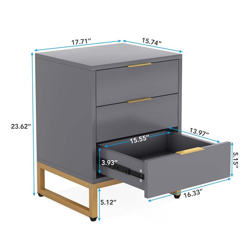 Modern Nightstand with 3 Drawers for Bedroom